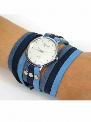 Blue leather watch by sigal levi leather design