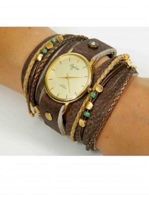 Wrap Watch In Brown Leather sigal levi leather design