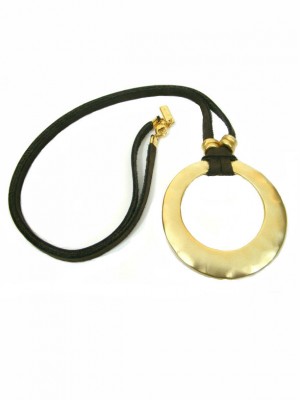 leather necklace with big round golden ring by sigal levi