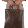 Brown leather Bag with Wooden Handles