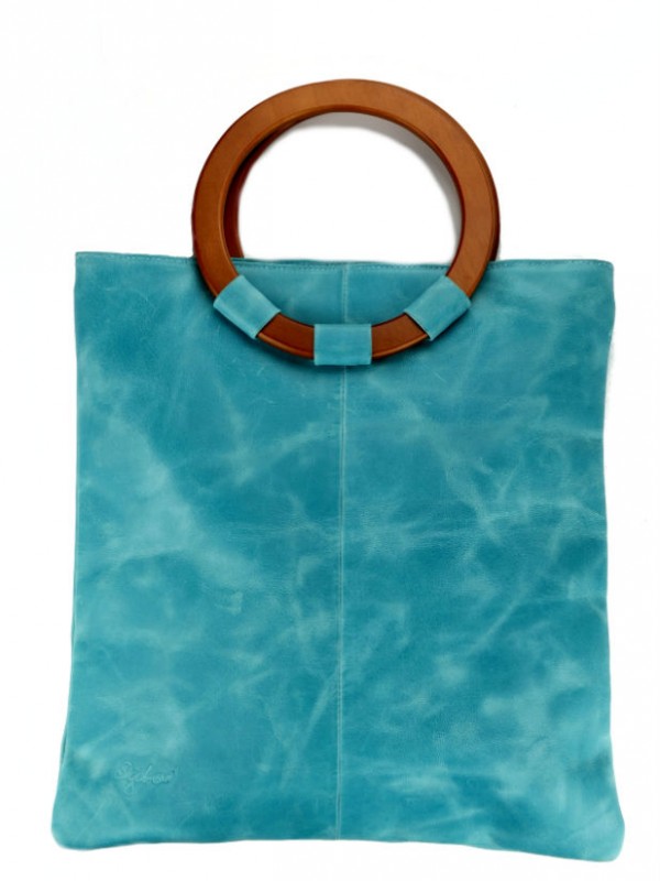 Pale Blue Leather Bag front view