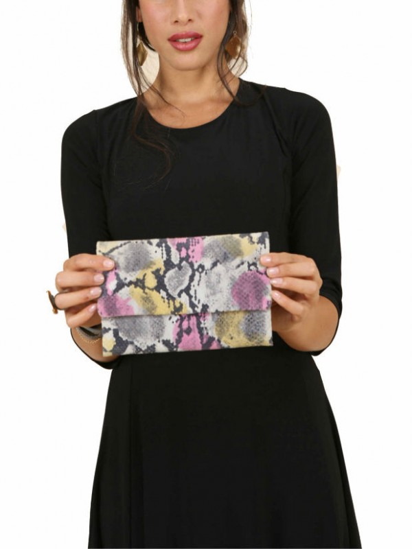 colorful leather women wallets by sigal levi with model