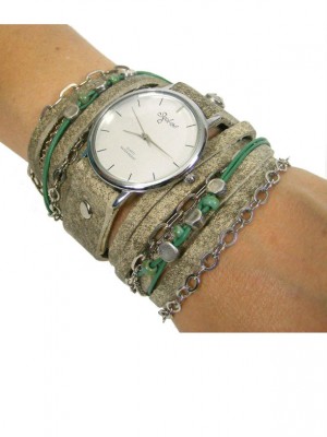 Wrap Watch Leather in Stone Color and Beads
