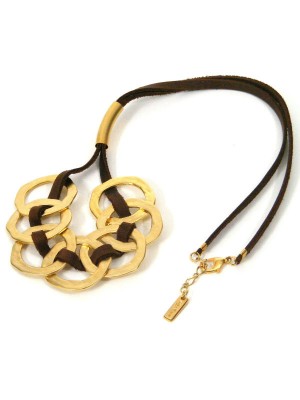 Golden Rings Leather Necklace